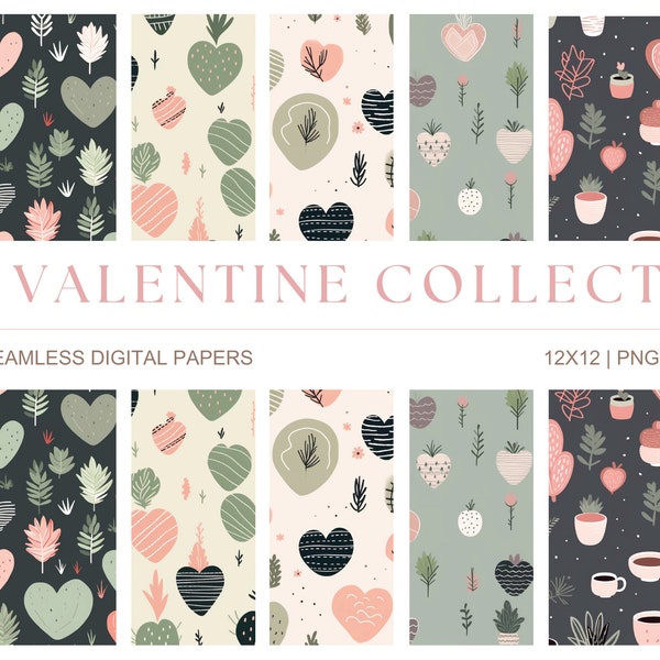 Valentines Digital Paper Seamless Digital Papers Scrapbook Paper Heart Backgrounds Commercial Use Digital Paper Digital Paper Green Hearts