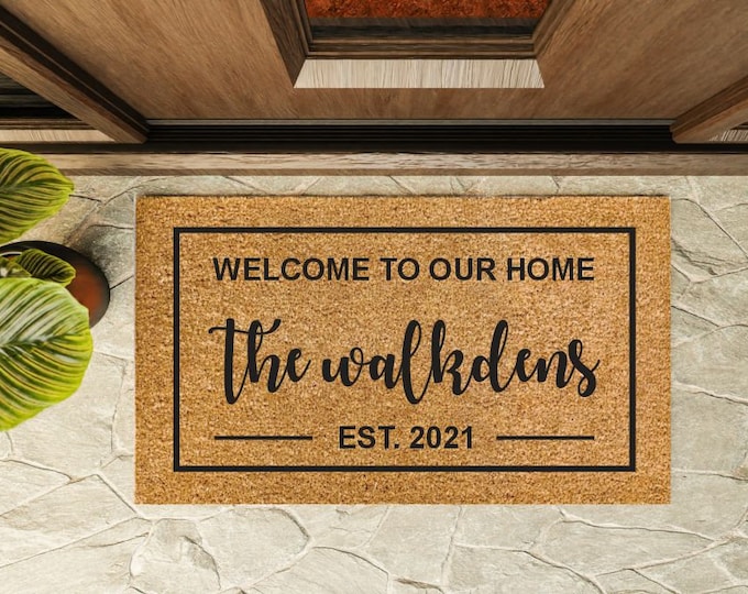 Welcome To Our Home - Personalized Family Name Doormat - Established Date - Porch Decor - Realtor Gift - Housewarming Gift - Custom Doormat