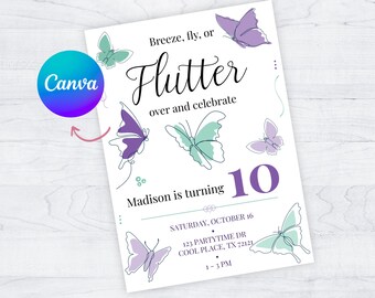 Butterfly Themed Birthday Party Invitation