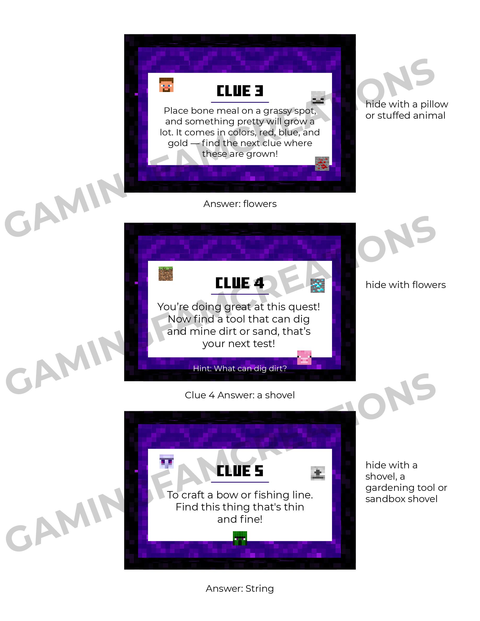 Minecraft Treasure Hunt Clues Printables