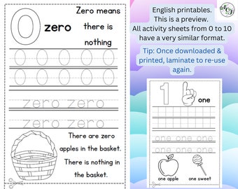 Numbers 0 to 10 - Tracing Worksheets - English A4