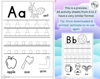 Alphabet Tracing Worksheets - Letters A to Z - English A4