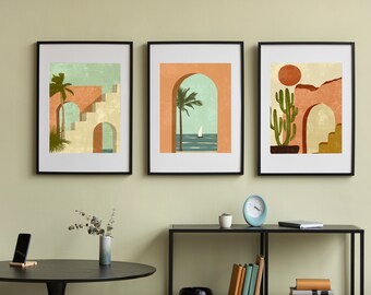Boho Wall Art Landscape , Boho Decor, Boho Wall Art 3 Set,Wall Art, Boho Printable,Bedroom Wall Art,Abstract Landscape