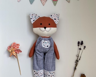 Muñeco de zorro hecho a mano, zorro de tela de reliquia, zorro clásico, criatura del bosque, zorro de peluche, decoración infantil, zorro, juguete hecho a mano, peluche
