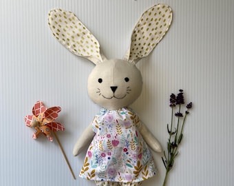 Handmade Bunny Doll, Heirloom Fabric Bunny, Classic Bunny, Woodland Creature, Stuffed Bunny Animal, Nursery Decor, Bunny Animal, Rabbit toy