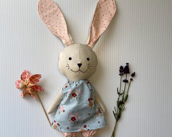 Handmade Bunny Doll, Heirloom Fabric Bunny, Classic Bunny, Woodland Creature, Stuffed Bunny Animal, Nursery Decor, Bunny Animal, Rabbit toy