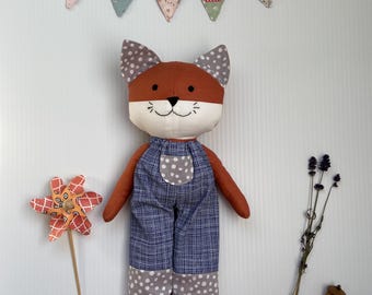 Muñeco de zorro hecho a mano, zorro de tela de reliquia, zorro clásico, criatura del bosque, zorro de peluche, decoración infantil, zorro, juguete hecho a mano, peluche