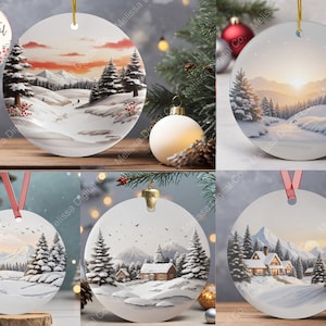 Christmas Landscape Ornament Bundle Set, 5 Pieces High Quality Transparent Background PNG Files for Round Ornament Gift, Commercial Use Free
