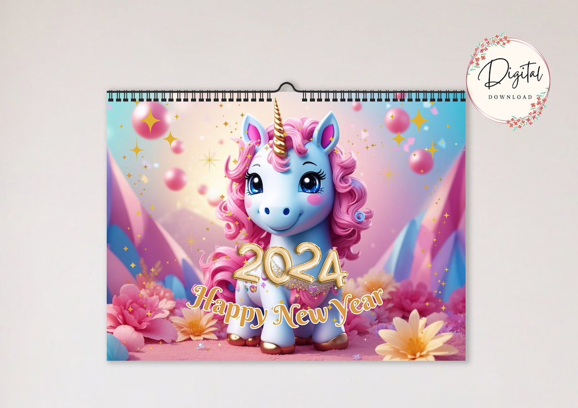 2024 Unicorn Wall Calendar, Printable Unicorn Calendar for Girls, High ...