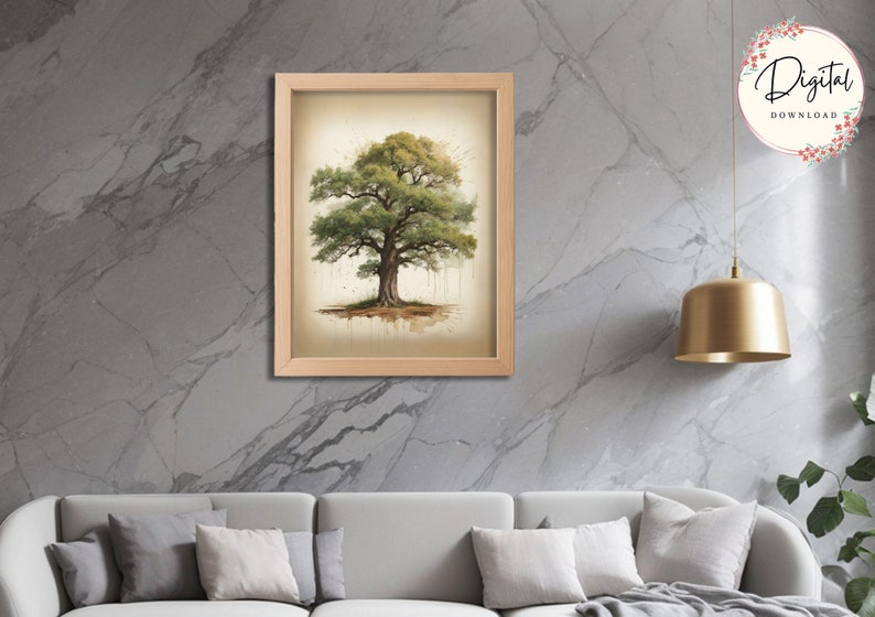 Vintage Oak Tree Drawing Printable Wall Art Set, High Quality Farmhouse