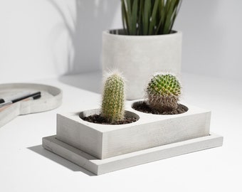 Concrete Double Cacti Planter - Plant Pot Cactus Tray - Luxury Handcrafted Planter - Minimalistic Home Decor