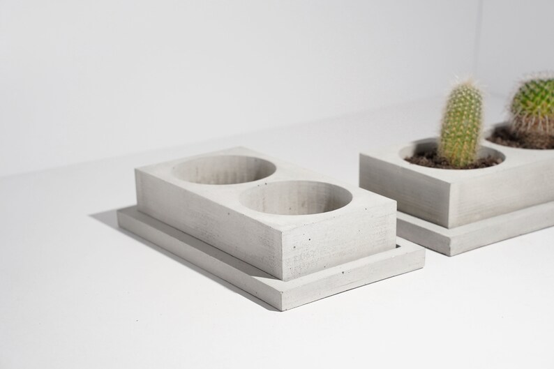 Betonnen dubbele cactusplantenbak Plantpot Cactusbak Luxe handgemaakte plantenbak Minimalistisch huisdecor afbeelding 2