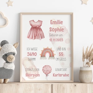 Affiche de naissance nom poster fille personnalisée | Thème de naissance | Cadeau de naissance | Miettes d'or