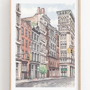 Soho New York City Watercolor and Ink Print - Downtown Manhattan Scene