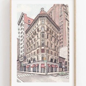 New York City Architecture Watercolor and Ink Print - Downtown Manhattan