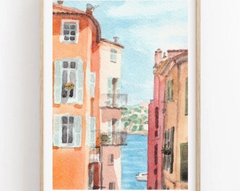 Villefranche sur Mer France Watercolor Poster Print - French Riviera - Côte d’Azur