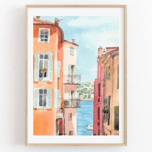 Impression d'affiche aquarelle Villefranche sur Mer France - Côte d'Azur