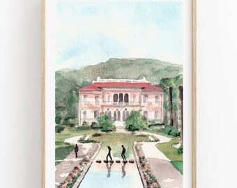 St Jean Cap Ferrat Nice France - Ville Ephrussi de Rothschild Watercolor Poster Print