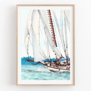 Stampa poster acquerello nautico barca a vela - Barca a vela goletta