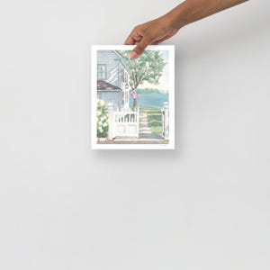 Penobscot Bay Maine Coastal Cottage Watercolor Poster Print - New England Cottage