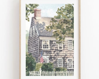 Cape Cod Home Watercolor Poster Print - Beach Home Painting - New England Summer