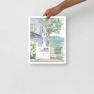 Penobscot Bay Maine Coastal Cottage Watercolor Poster Print - New England Cottage