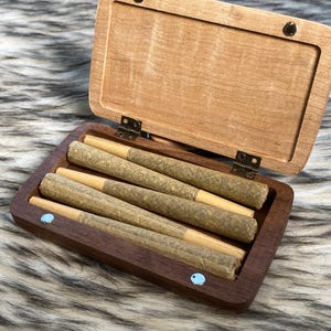 Stash box holds 5  king size joints elegant mixed wood  with strong magnet closure