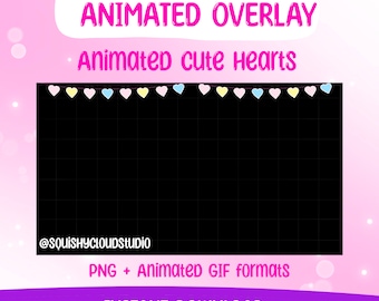 Superposición de luz de corazón animado / Luces de corazón pastel / Estética linda / Configuración de transmisión / Superposición / Personalizada / Pastel / Transmisión de Twitch