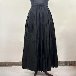 Black Linen Cotton Maxi Skirt: Boho A-Line Full Circle Skirt