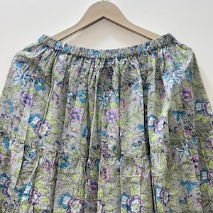 Floral Block Print Cotton Maxi Skirt: Boho Beach Style