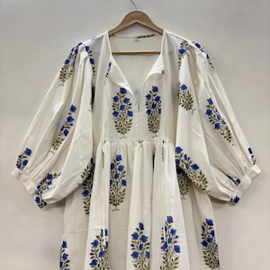 Hand Block Printed Cotton Midi Dress: Floral Summer Dress, Handmade in India