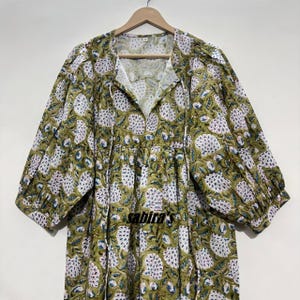 Vestido túnica de algodón con estampado floral verde: Top de verano para fiestas