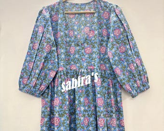 Floral Block Print Cotton Midi Dress - Kyra Summer Dress