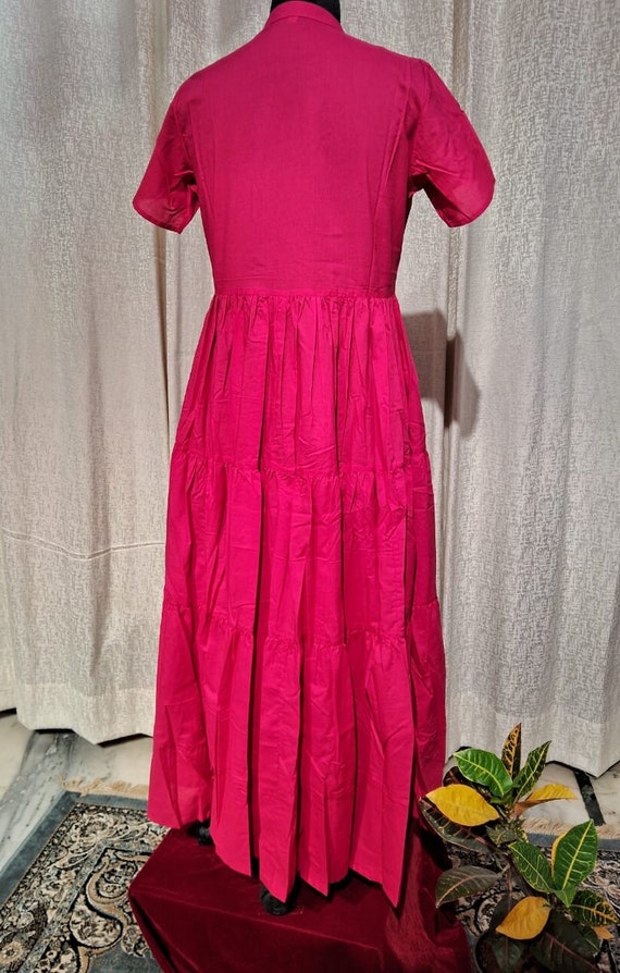 Vestido rosa boho casual look maxi vestido indio Escote delantero abierto y con cuello con botones Shell maxi vestido manga corta maxi vestido Etsy Espana