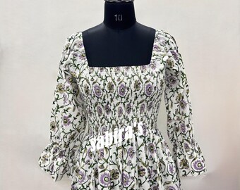 Floral Block Print Cotton Midi Dress - Kyra Summer Tunic