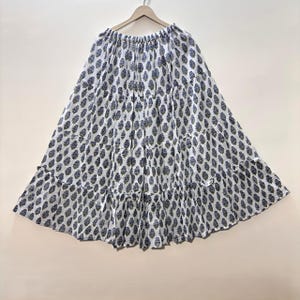 Floral Block Print Cotton Maxi Skirt: Boho Beach Style