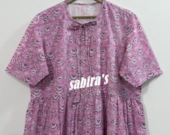 Floral Hand Block Printed Cotton Midi Dress: Bohemian Summer Style