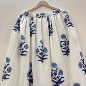 Blue Floral ,block printed Cotton Maxi Skirt, Layered Maxi Skirt, Floral Cotton Skirt, Plus Size, Custom Made, Made to Order