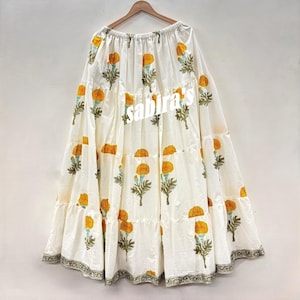 Jupe longue en coton jaune à imprimé floral - Sur mesure