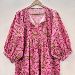 Pink Floral Block Print Kyra Midi Dress Mini Dress For Women Summer Dress Perfect Gift For Your Loved Ones short tunics  office wear