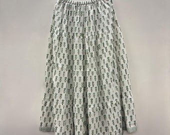Black Friday Special Indian Block Printed Long Skirt, Pure Cotton Floral Print Skirt Dress, Boho Hippie Women&#39;s Maxi Skirt,