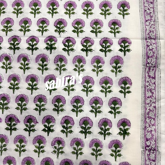 Floral Cotton Fabric: Hand Block Print Sewing Fabric By The Yard