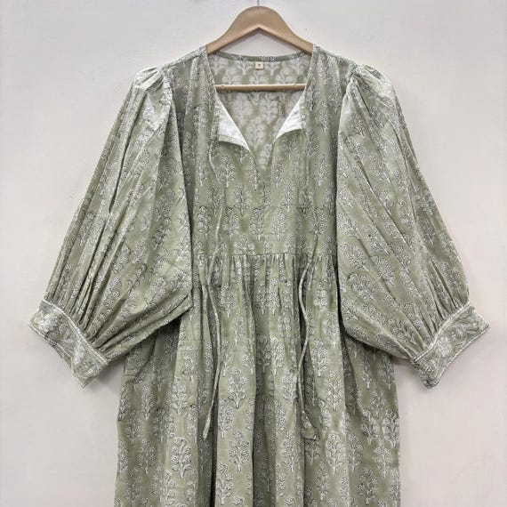 Floral Hand Block Print Cotton Midi Dress: Bohemian Kyra Style - Etsy UK
