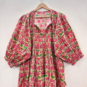 Pink Floral Block Print Kyra Midi Dress Mini Dress For Women Summer Dress Perfect Gift For Your Loved Ones short tunics  office wear