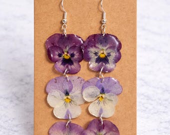 Real Violet Blue Pansy Earrings