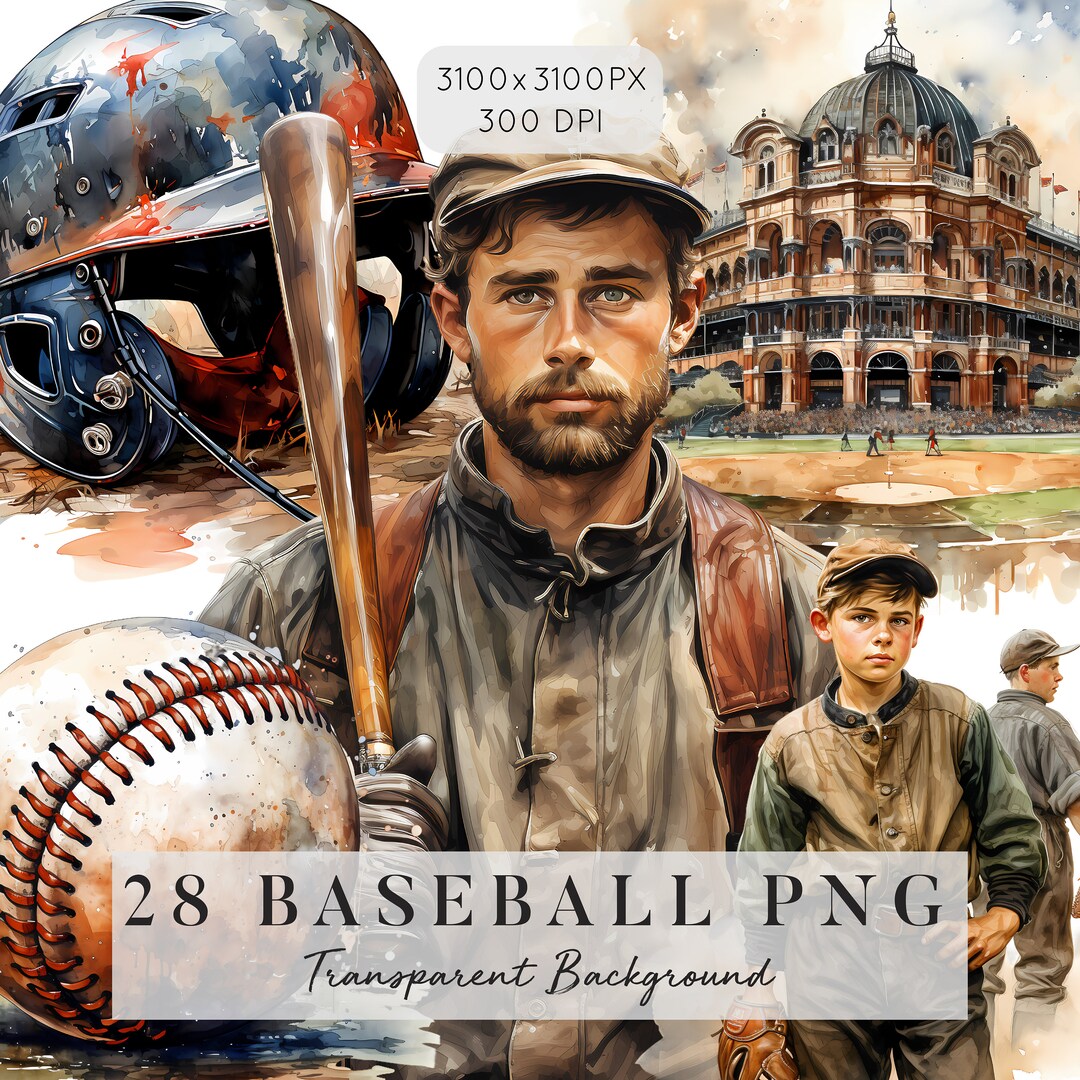 28 Vintage Baseball Clipart, Watercolor Baseball With Transparent