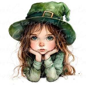 Impression d'art numérique mignonne 10, Illustration fantaisiste de fille, art mural fantastique, décoration bohème, oeuvre de chapeau vert, téléchargement immédiat