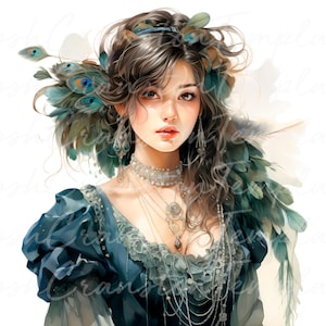 18 prachtig fantasieportret, digitale kunstafdruk, illustratie betoverde vrouw, decor in bohostijl, download in hoge resolutie