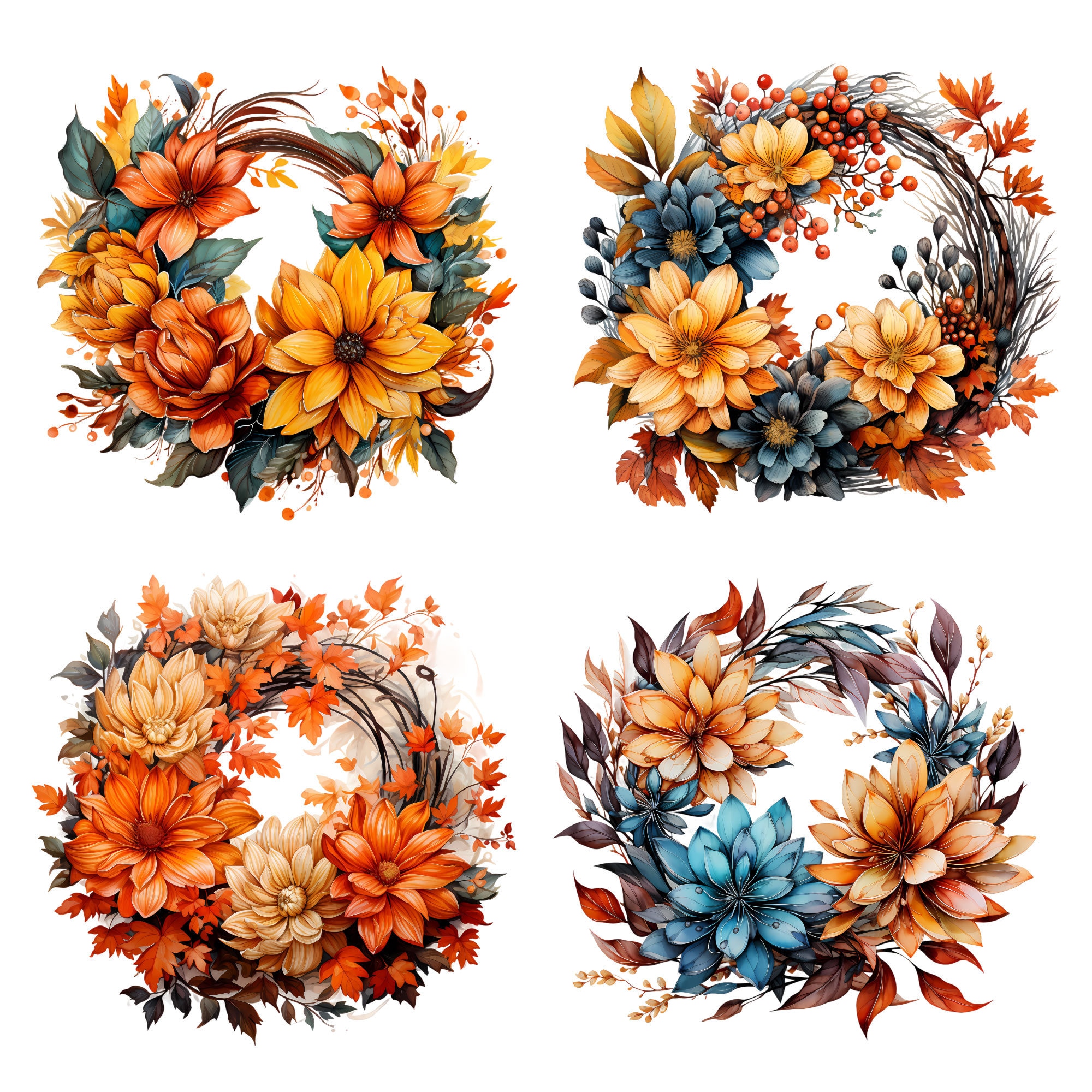 16 Fall Wreath Clipart Fall Autumn Watercolor Wreaths - Etsy
