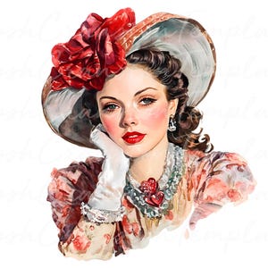 12 retratos de mujeres victorianas vintage para descargar en formato digital, arte histórico romántico para imprimir, decoración de pared para bodas de San Valentín